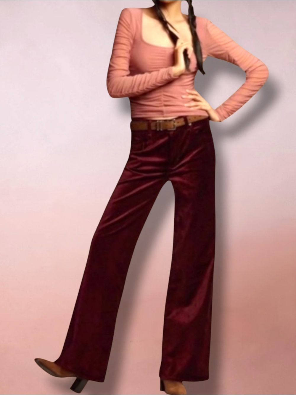 New! CITIZENS OF HUMANITY
Loli Burgundy Wide-leg Mid-rise Velvet Jeans Size 28